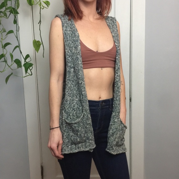 eskandar Tops - Eskandar Knit Sleeveless Pocket Vest Boho Layer